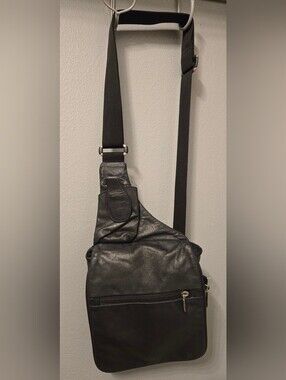Travelon Black Leather Crossbody Sling Bag with Adjustable Strap